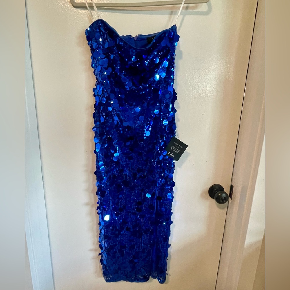 Blue Sequin Midi Dress